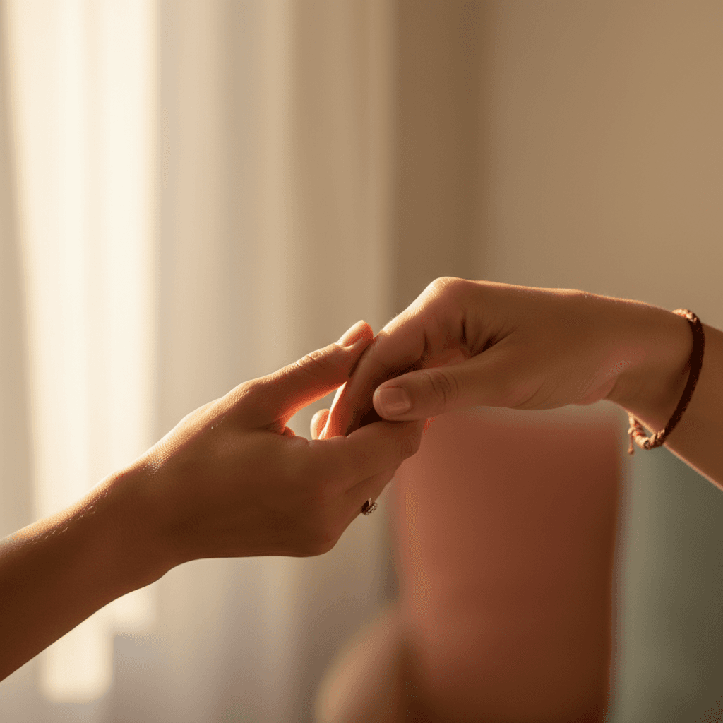 Two women's hands joined in support